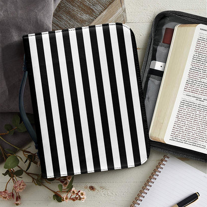Black And White Striped Pattern Print Leather Bible Cover