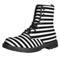 Black And White Striped Pattern Print Lace-Up Boots