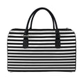Black And White Striped Pattern Print Leather Duffel Bag