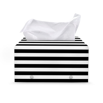 Black And White Striped Pattern Print Leather Tissue Box Cover