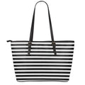 Black And White Striped Pattern Print Leather Tote Bag With Zipper