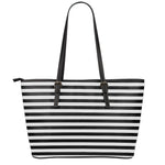 Black And White Striped Pattern Print Leather Tote Bag