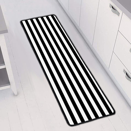Black And White Striped Pattern Print Long Kitchen Mat