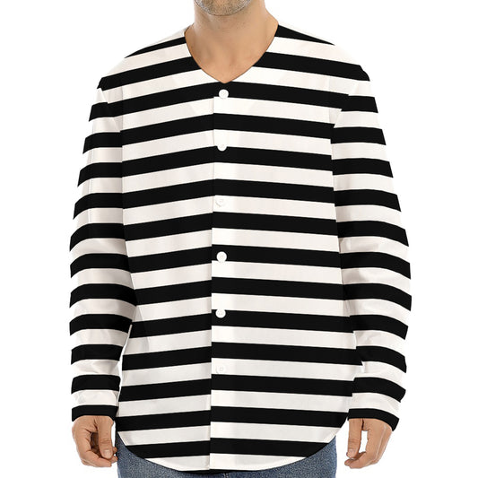 Black And White Striped Pattern Print Long Sleeve Baseball Jersey