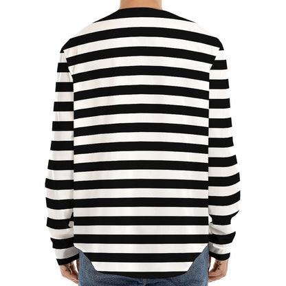 Black And White Striped Pattern Print Long Sleeve Baseball Jersey