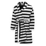 Black And White Striped Pattern Print Men's Bathrobe