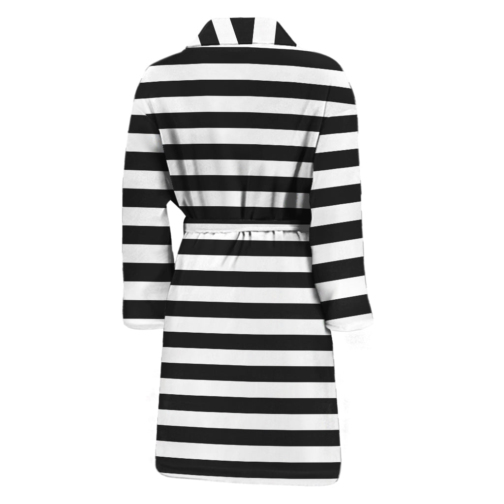 Black And White Striped Pattern Print Men's Bathrobe