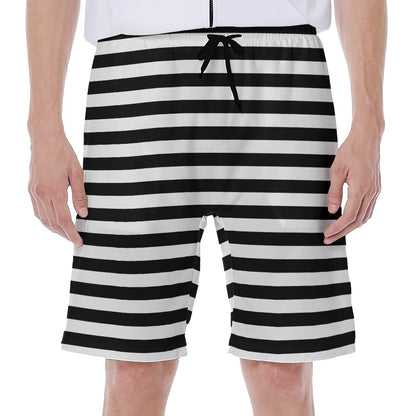 Black And White Striped Pattern Print Men's Beach Shorts