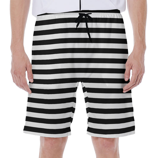 Black And White Striped Pattern Print Men's Beach Shorts