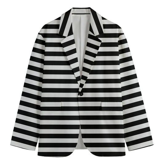 Black And White Striped Pattern Print Men's Blazer