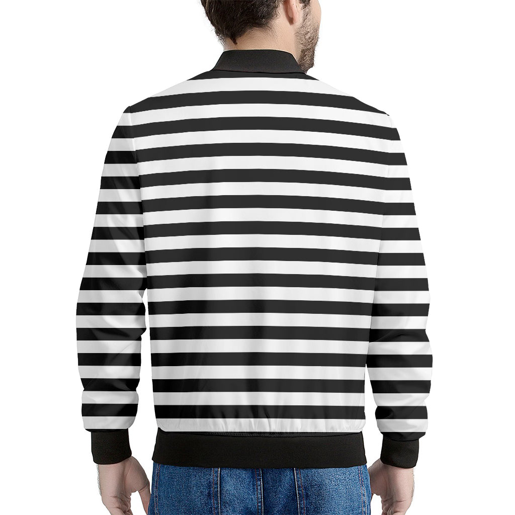 Black And White Striped Pattern Print Men's Bomber Jacket