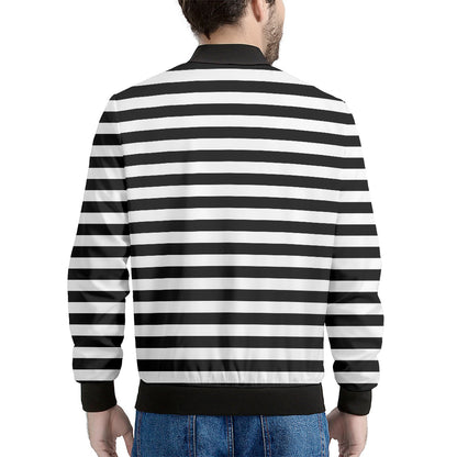 Black And White Striped Pattern Print Men's Bomber Jacket