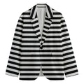 Black And White Striped Pattern Print Men's Cotton Blazer