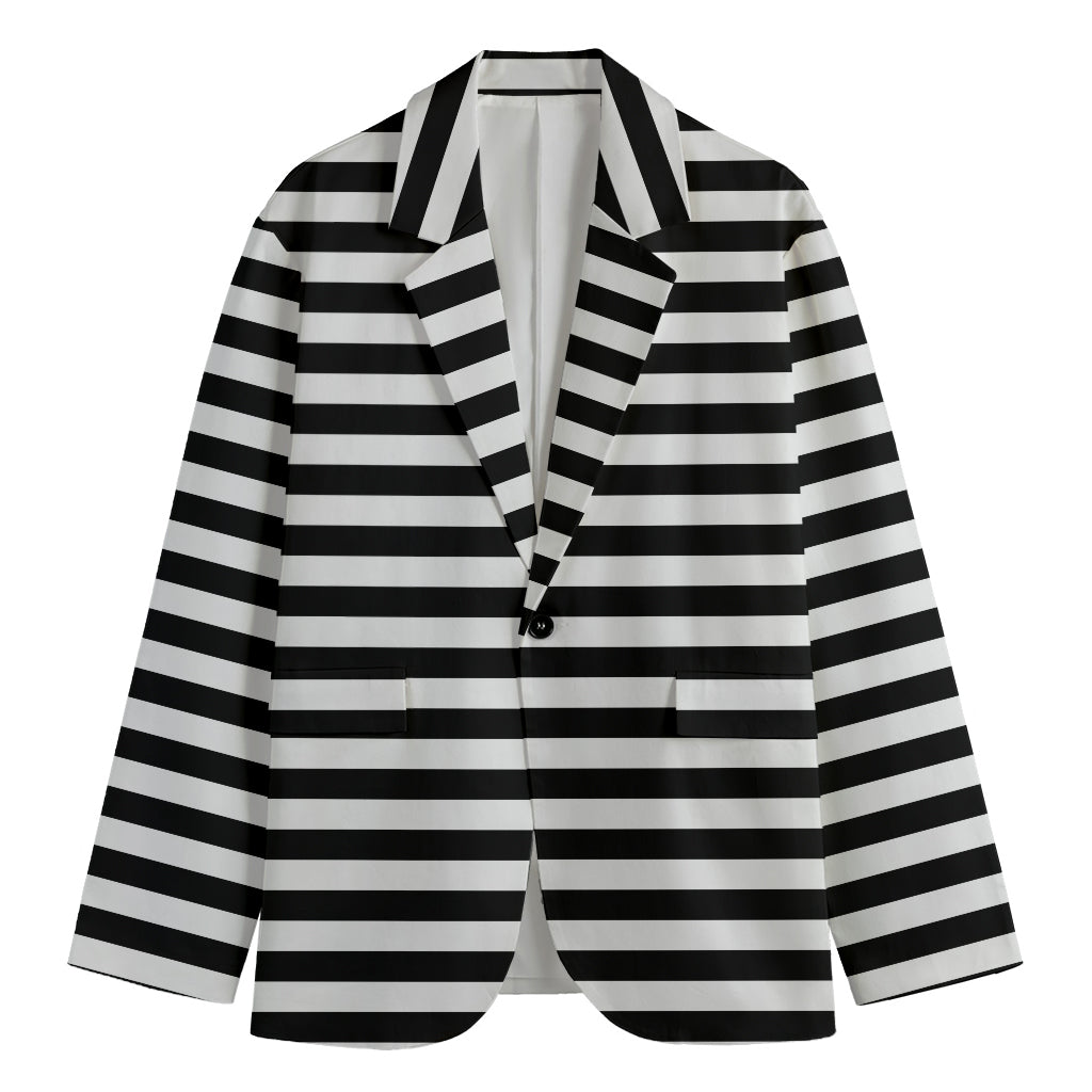 Black And White Striped Pattern Print Men's Cotton Blazer