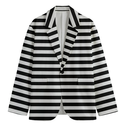 Black And White Striped Pattern Print Men's Cotton Blazer