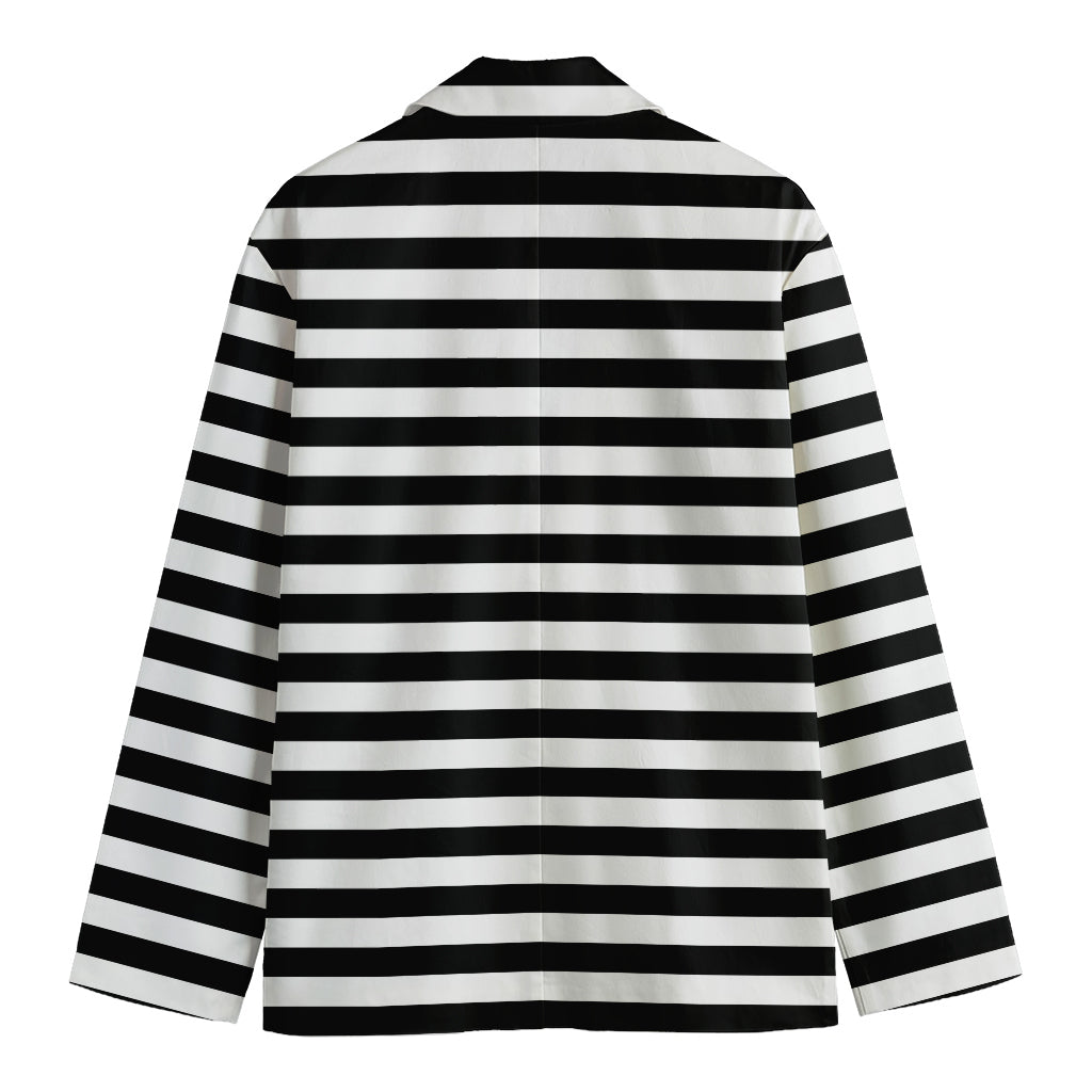 Black And White Striped Pattern Print Men's Cotton Blazer