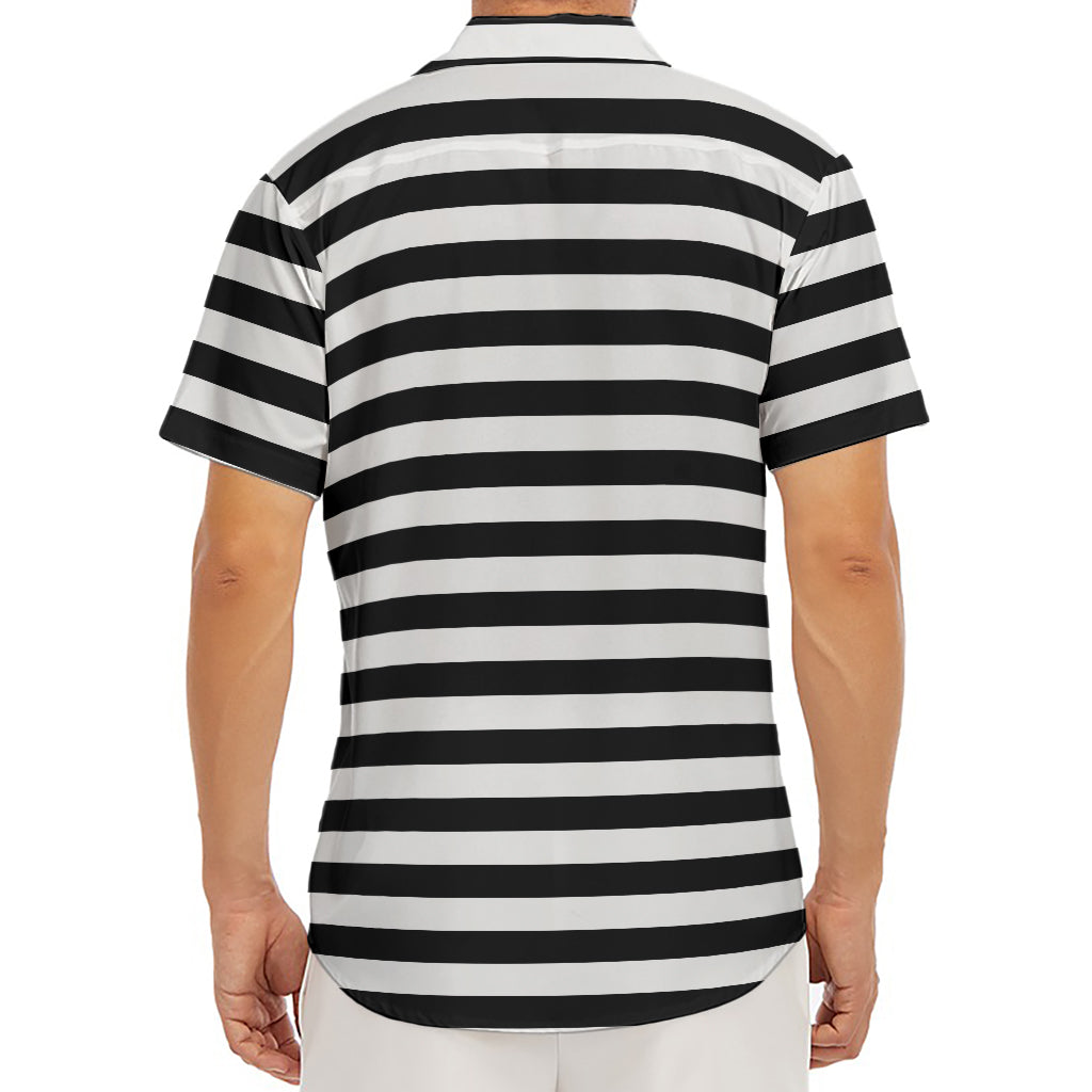 Black And White Striped Pattern Print Men's Deep V-Neck Shirt