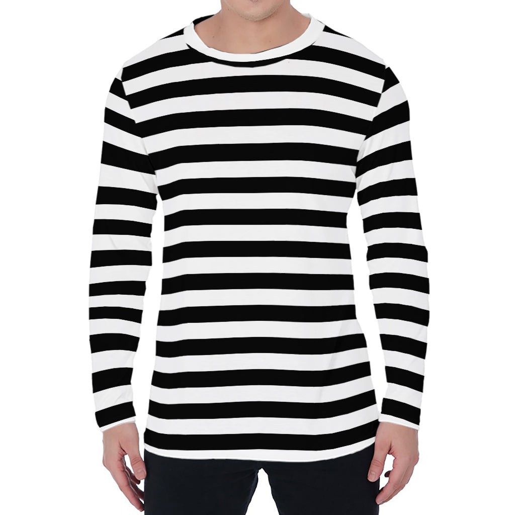 Black And White Striped Pattern Print Men's Long Sleeve T-Shirt