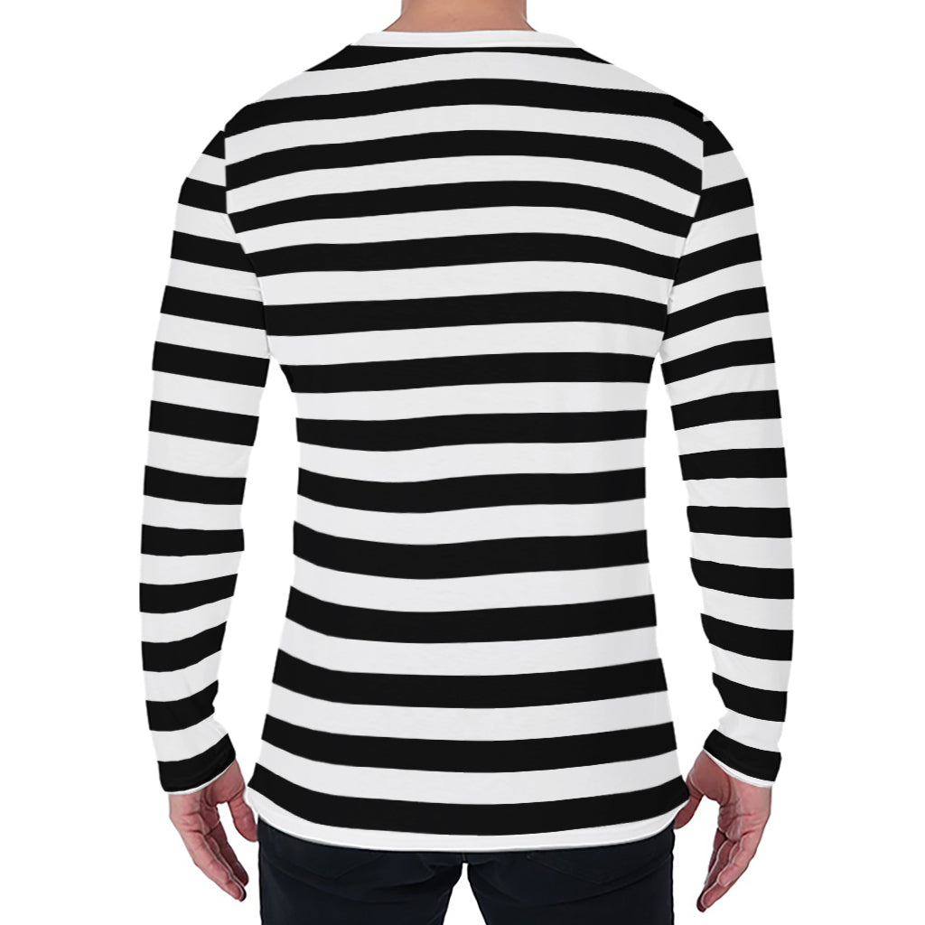 Black And White Striped Pattern Print Men's Long Sleeve T-Shirt