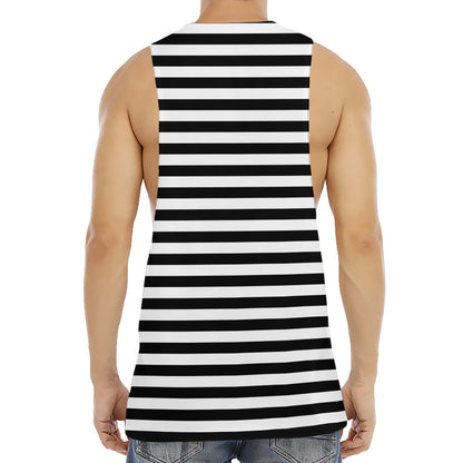 Black And White Striped Pattern Print Men's Muscle Tank Top