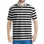 Black And White Striped Pattern Print Men's Polo Shirt