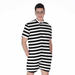 Black And White Striped Pattern Print Men's Rompers