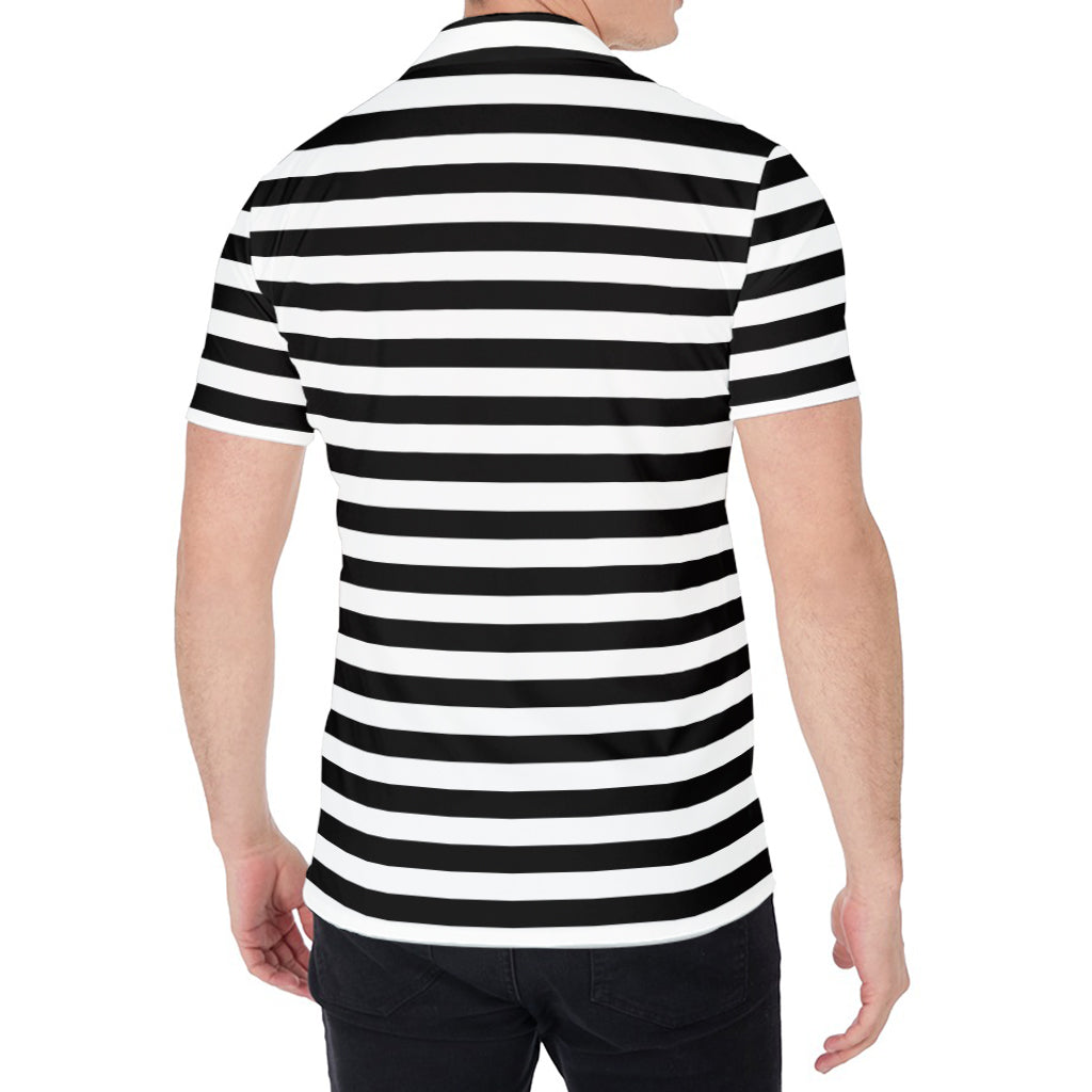 Black And White Striped Pattern Print Men's Shirt