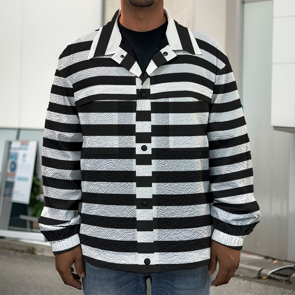 Black And White Striped Pattern Print Men's Shirt Jacket