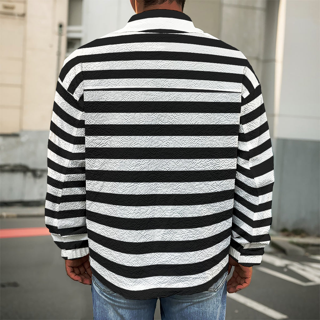 Black And White Striped Pattern Print Men's Shirt Jacket