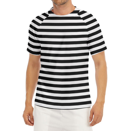 Black And White Striped Pattern Print Men's Short Sleeve Rash Guard