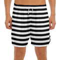 Black And White Striped Pattern Print Men's Split Running Shorts