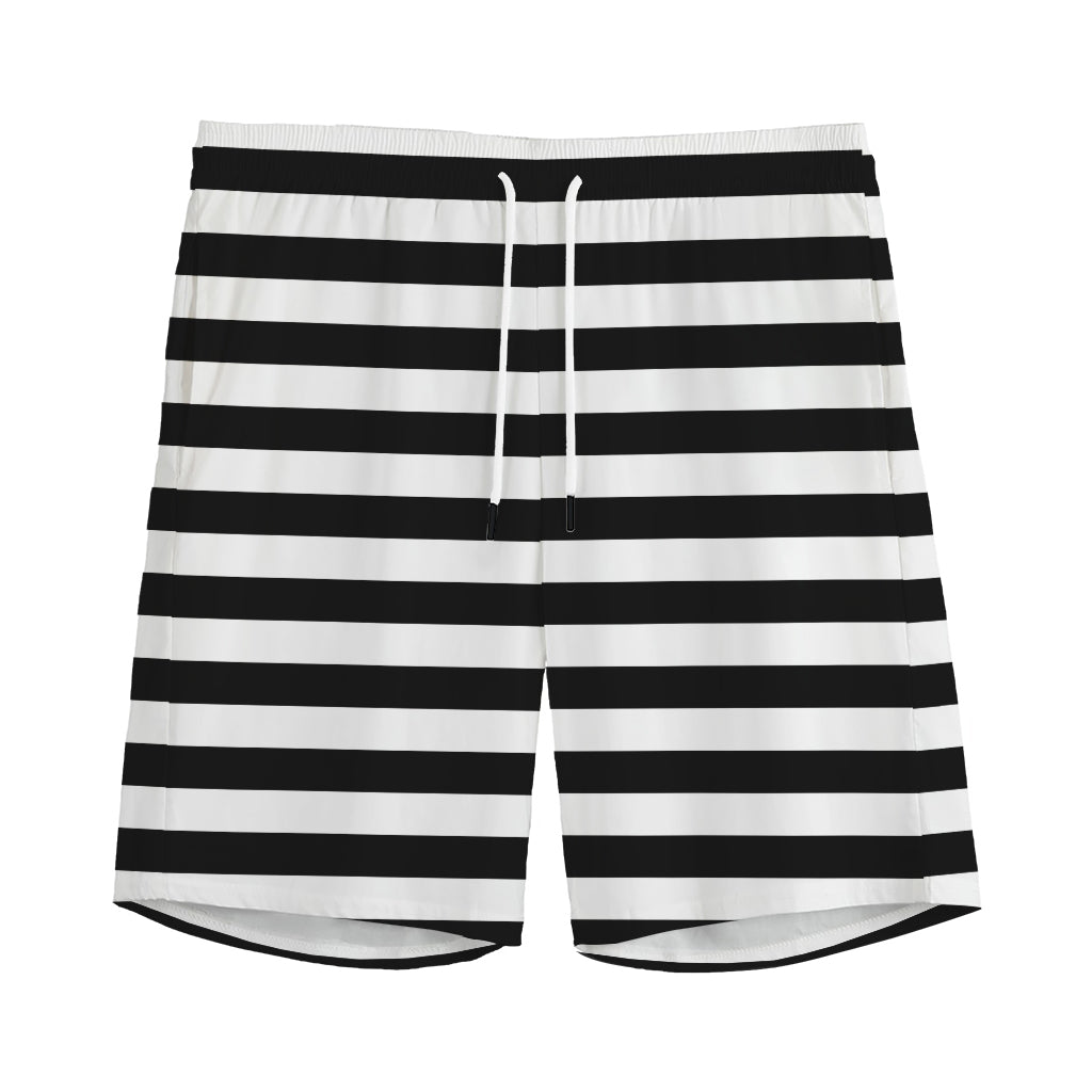 Black And White Striped Pattern Print Men's Sports Shorts