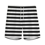 Black And White Striped Pattern Print Men's Sports Shorts