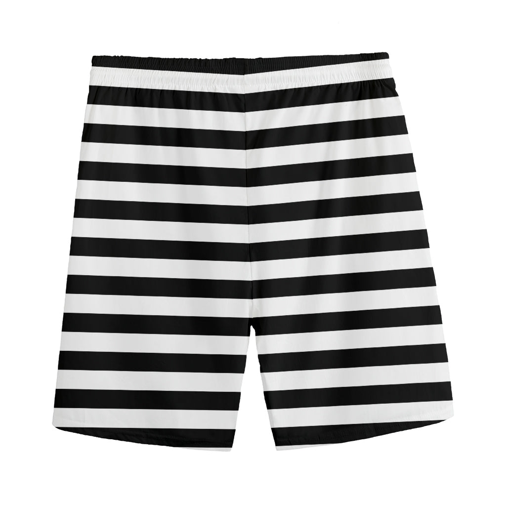 Black And White Striped Pattern Print Men's Sports Shorts