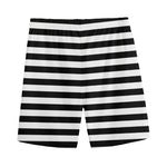 Black And White Striped Pattern Print Men's Sports Shorts