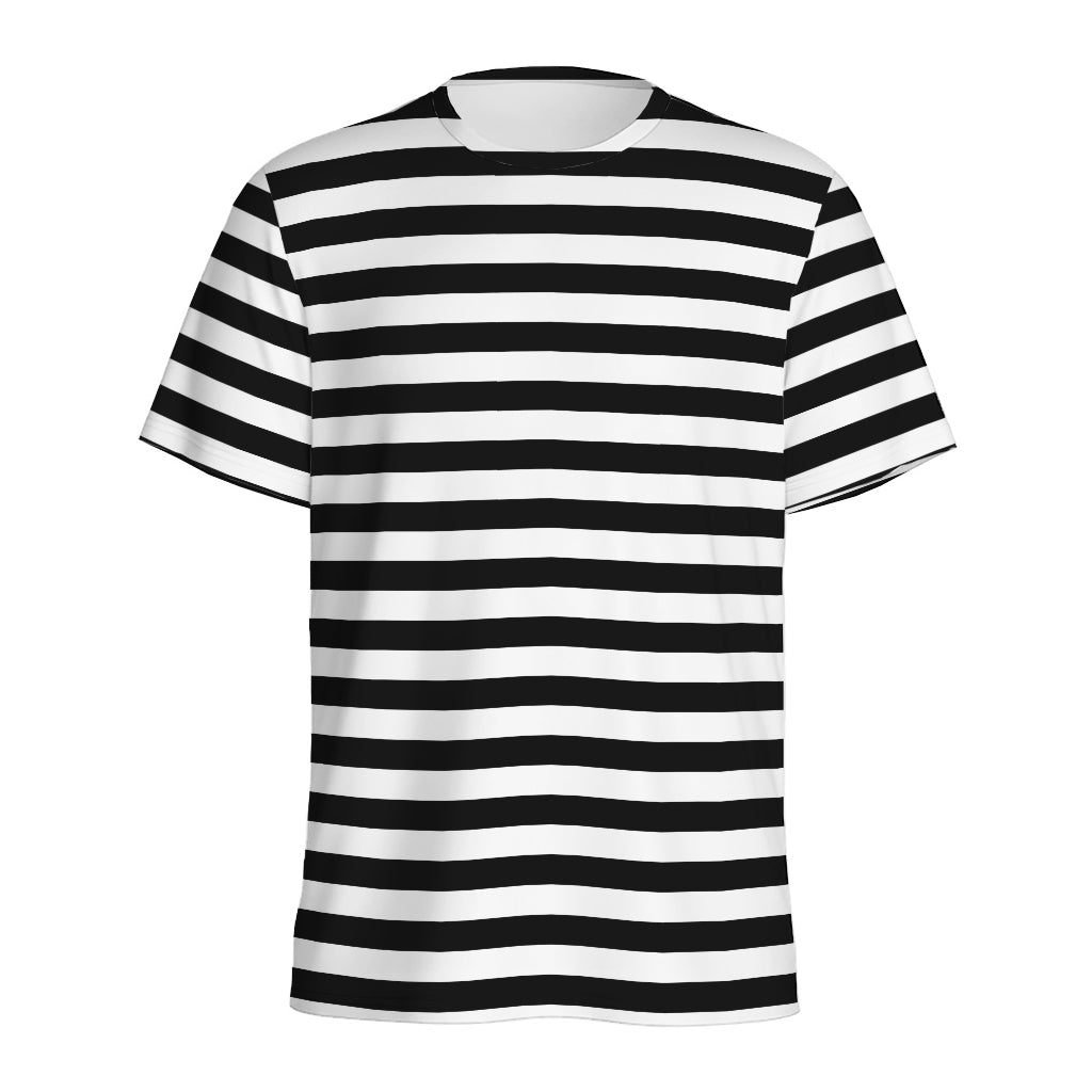 Black And White Striped Pattern Print Men's Sports T-Shirt