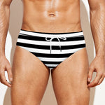Black And White Striped Pattern Print Men's Swim Briefs