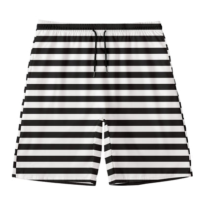 Black And White Striped Pattern Print Men's Swim Trunks