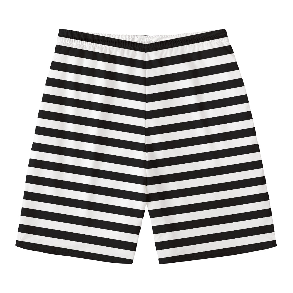 Black And White Striped Pattern Print Men's Swim Trunks