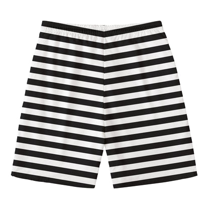 Black And White Striped Pattern Print Men's Swim Trunks