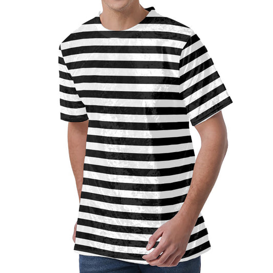 Black And White Striped Pattern Print Men's Velvet T-Shirt