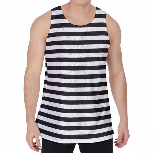 Black And White Striped Pattern Print Men's Velvet Tank Top