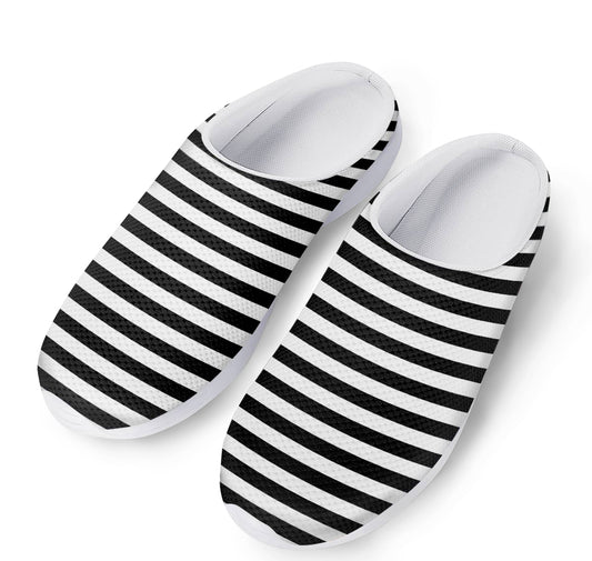Black And White Striped Pattern Print Mesh Casual Shoes
