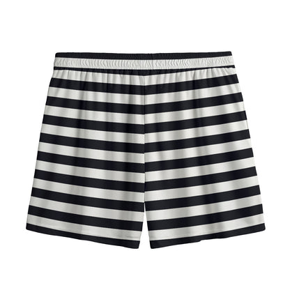 Black And White Striped Pattern Print Mesh Shorts