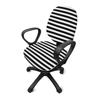 Black And White Striped Pattern Print Office Chair Cover
