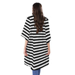 Black And White Striped Pattern Print Open Front Beach Cover Up