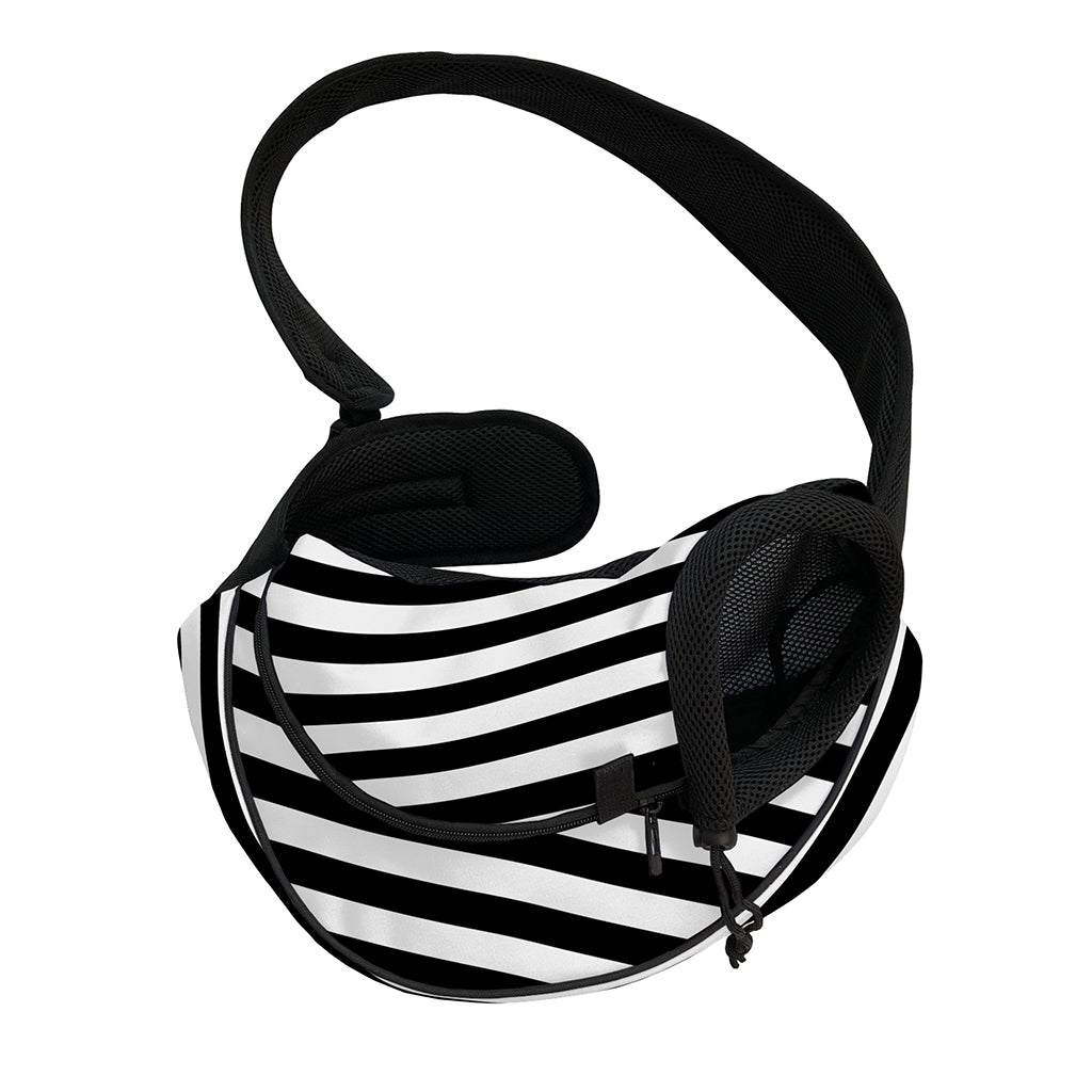 Black And White Striped Pattern Print Pet Sling Carrier