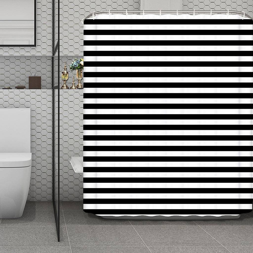 Black And White Striped Pattern Print Polyester Shower Curtain