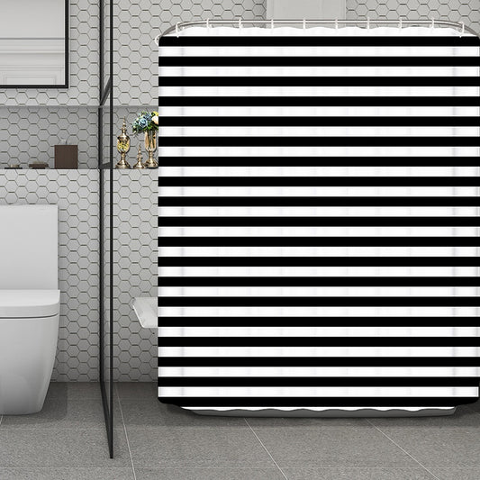 Black And White Striped Pattern Print Polyester Shower Curtain