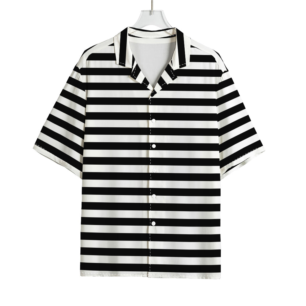Black And White Striped Pattern Print Rayon Hawaiian Shirt